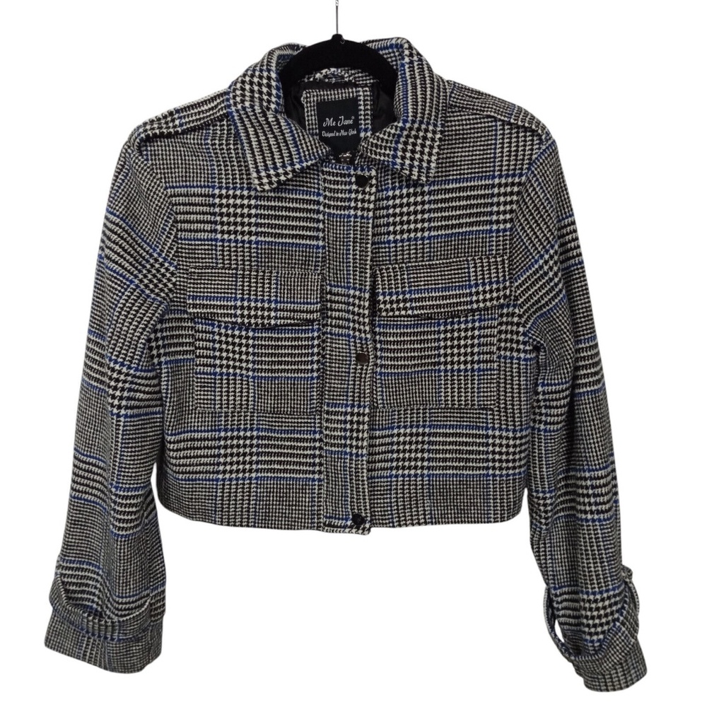 Me Jane Jacket Womens Large Cropped Full Zip Moto Plaid Long Sleeve Biker